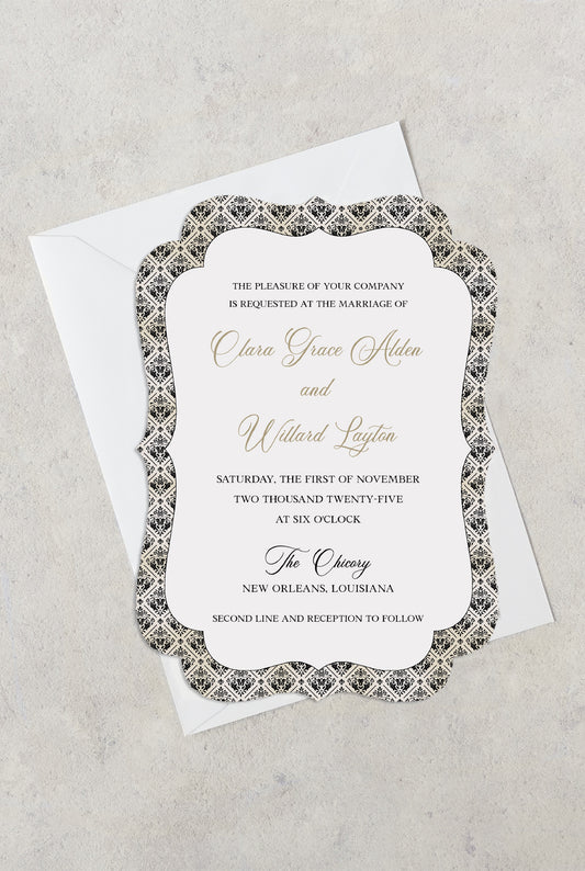 VINTAGE NEW ORLEANS ANTIQUE CUT WEDDING INVITATION WITH ENVELOPES