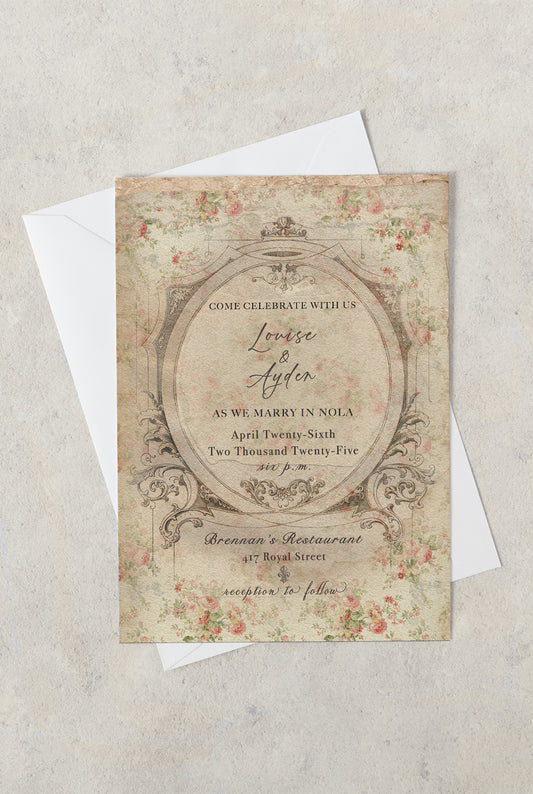 BRENNAN'S NEW ORLEANS WEDDING INVITATION WITH ENVELOPES