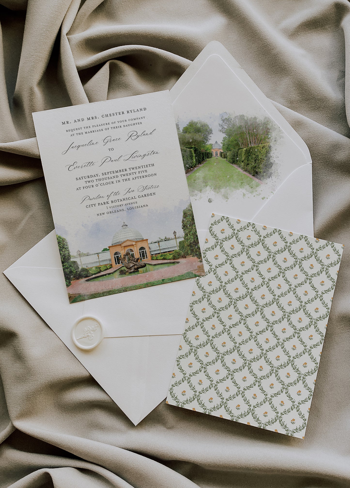 PAVILION OF THE TWO SISTERS NEW ORLEANS WEDDING ENVELOPE LINER