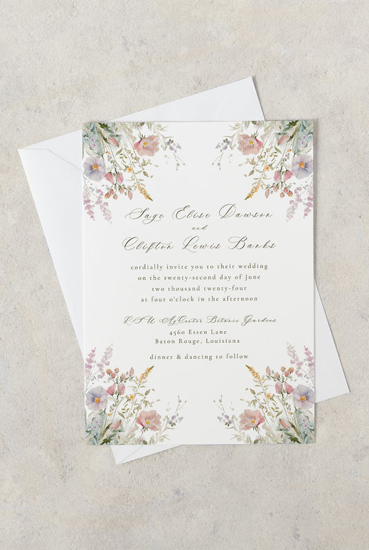 SPRING WILDFLOWER WEDDING INVITATION WITH ENVELOPES