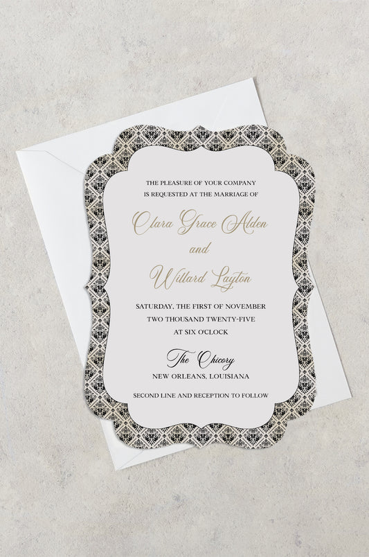VINTAGE NEW ORLEANS ANTIQUE CUT WEDDING INVITATION WITH ENVELOPES