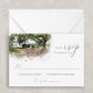New Orleans wedding rsvp card with a watercolor image of the side patio at the Audubon Clubhouse in Audubon Park and grey script wording.