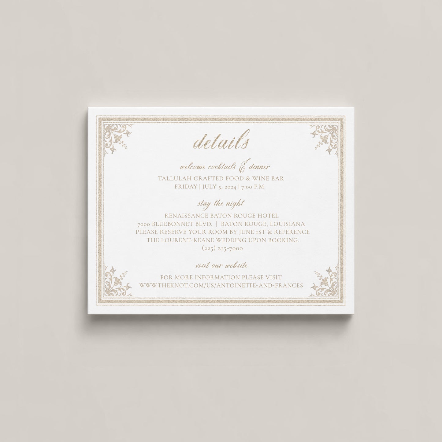 OLD STATE CAPITOL BATON ROUGE WEDDING DETAILS CARD