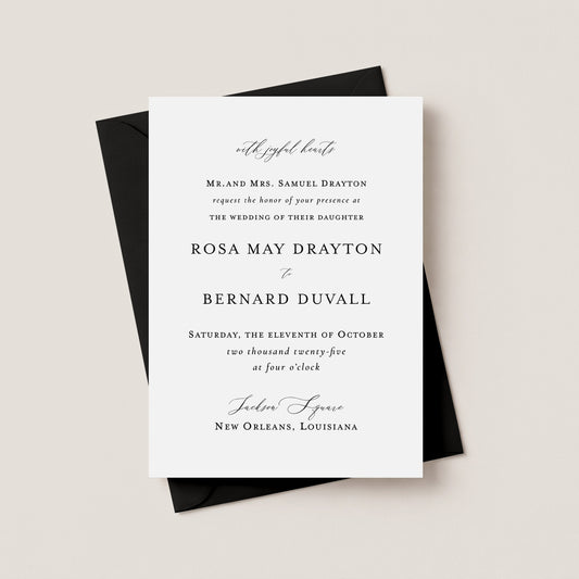 BLACK & WHITE ST. LOUIS CATHEDRAL WEDDING INVITATION WITH ENVELOPES