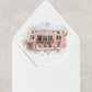 New Orleans wedding envelope liner with a watercolor image of Brennan's Restaurant.