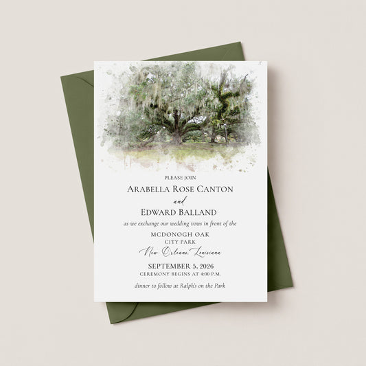 NEW ORLEANS CITY PARK WEDDING INVITATION WITH ENVELOPES