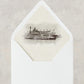 New Orleans wedding envelope liner with an antiqued watercolor image of The Creole Queen riverboat.