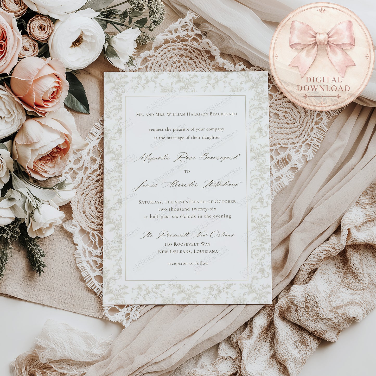 ELEGANT IVORY FLORAL WEDDING INVITATION WITH RSVP CARD