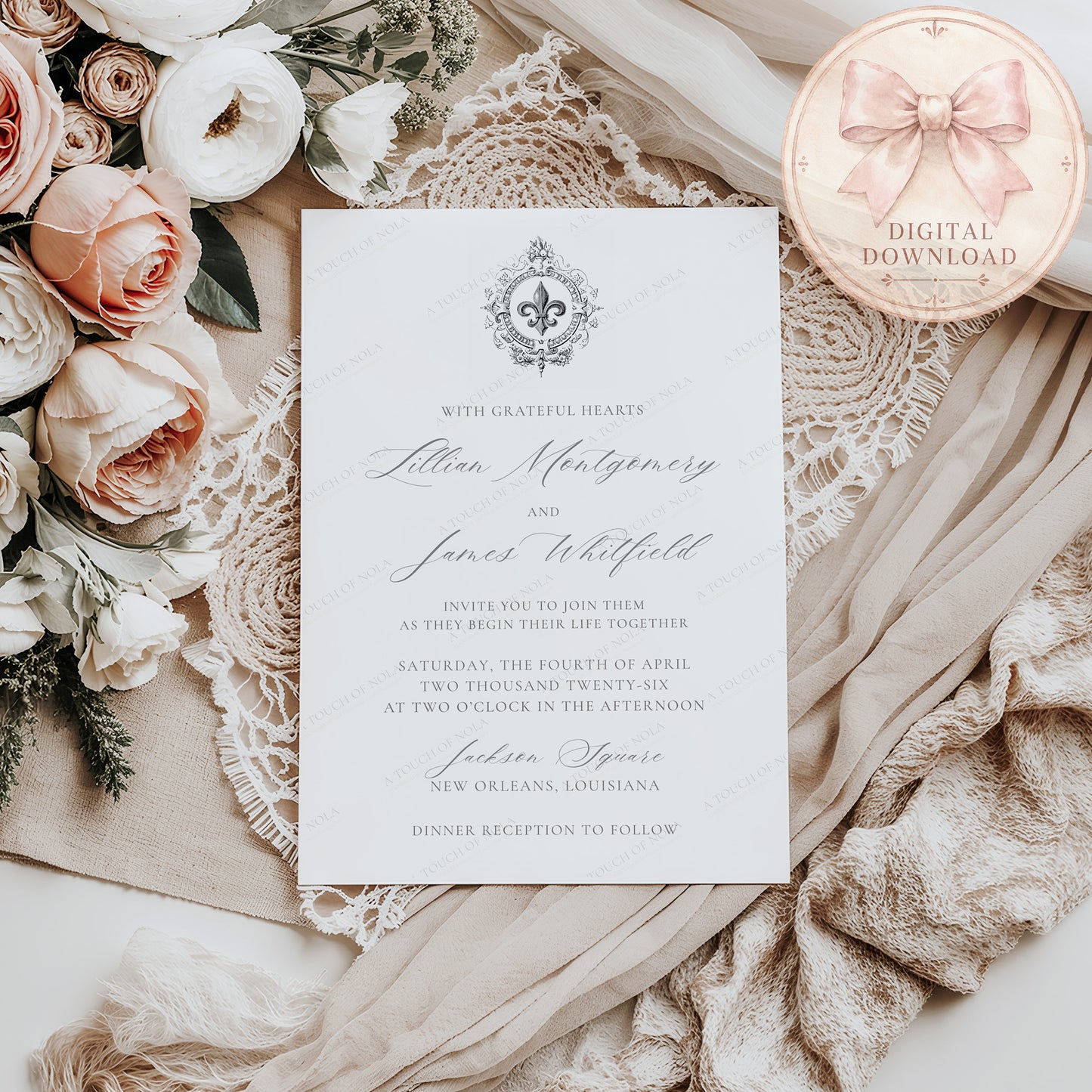 FLEUR DE LIS CREST WEDDING INVITATION