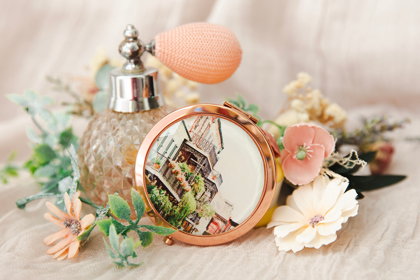 NEW ORLEANS BLUSH WROUGHT IRON BALCONY COMPACT MIRROR