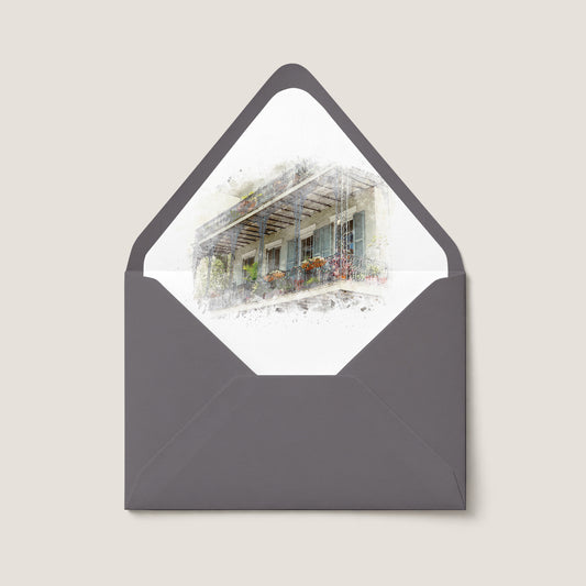 GREY WROUGHT IRON FRENCH QUARTER BALCONY WEDDING ENVELOPE LINER