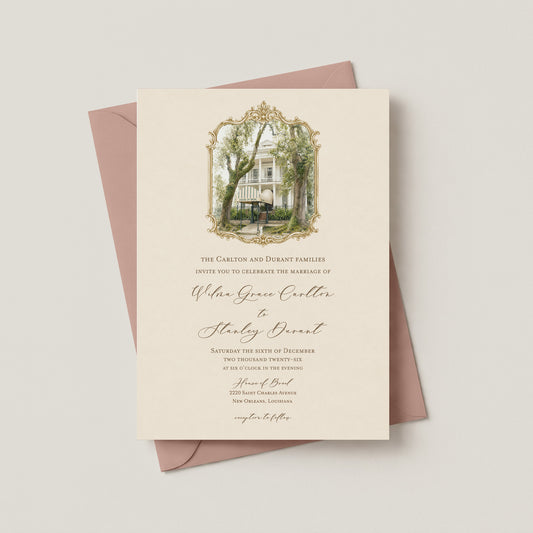 HOUSE OF BROEL NEW ORLEANS WEDDING INVITATION WITH ENVELOPES