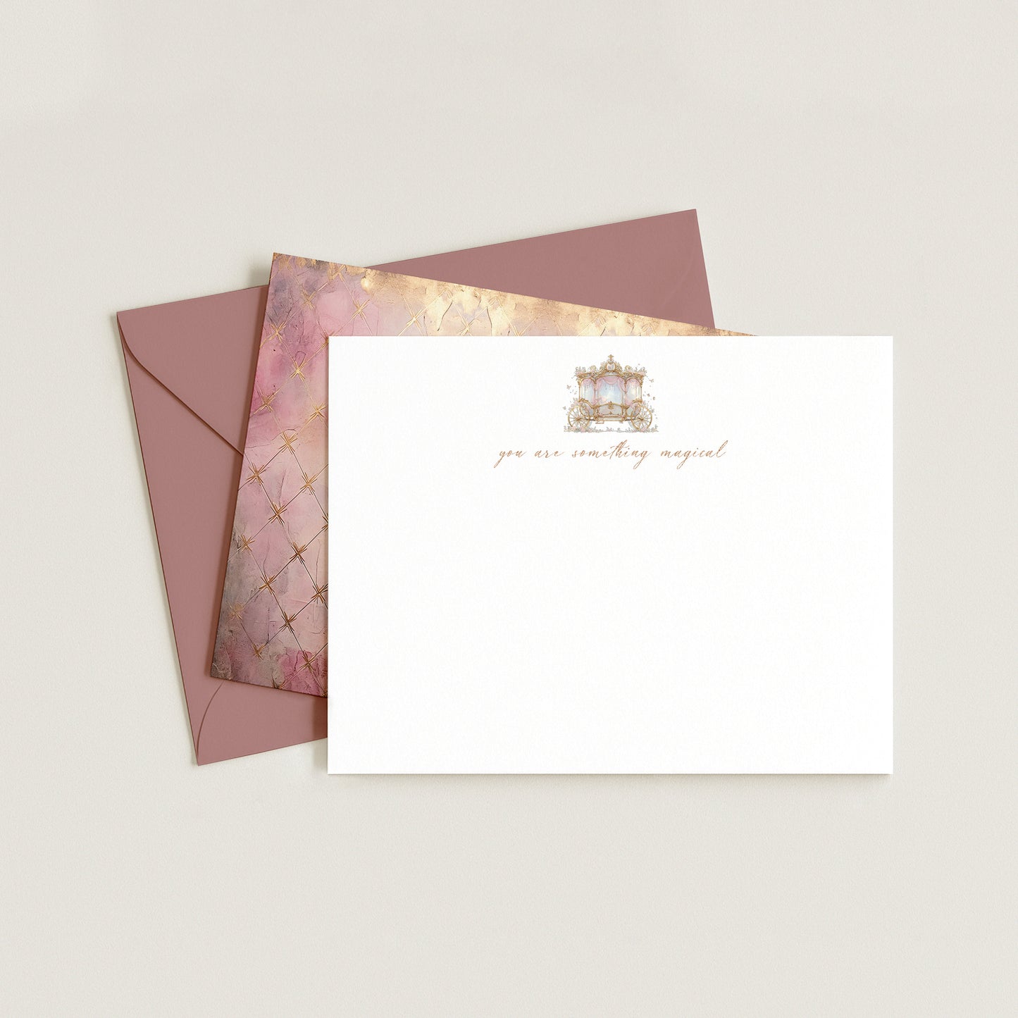 MAUVE FAIRYTALE CARRIAGE NOTECARD