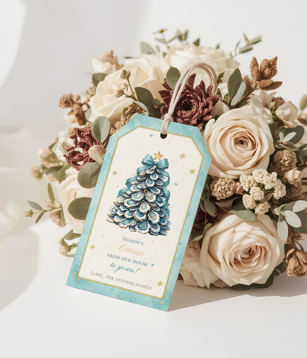 LOUISIANA OYSTER SHELL CHRISTMAS TREE GIFT TAG