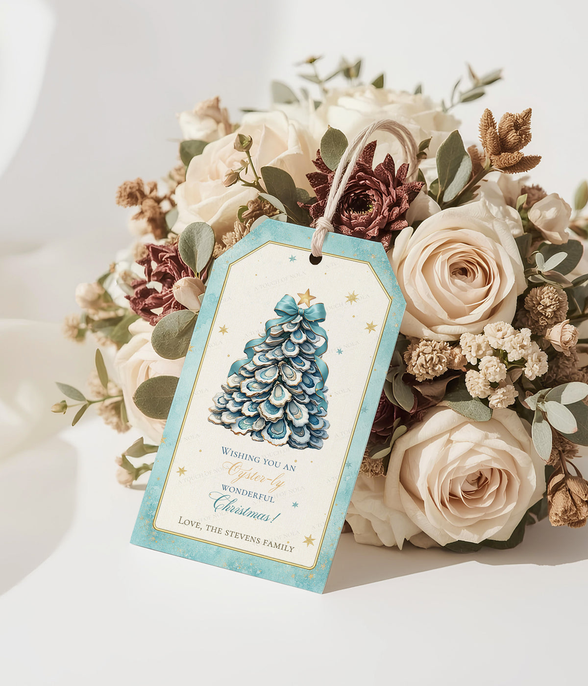 LOUISIANA OYSTER SHELL CHRISTMAS TREE GIFT TAG