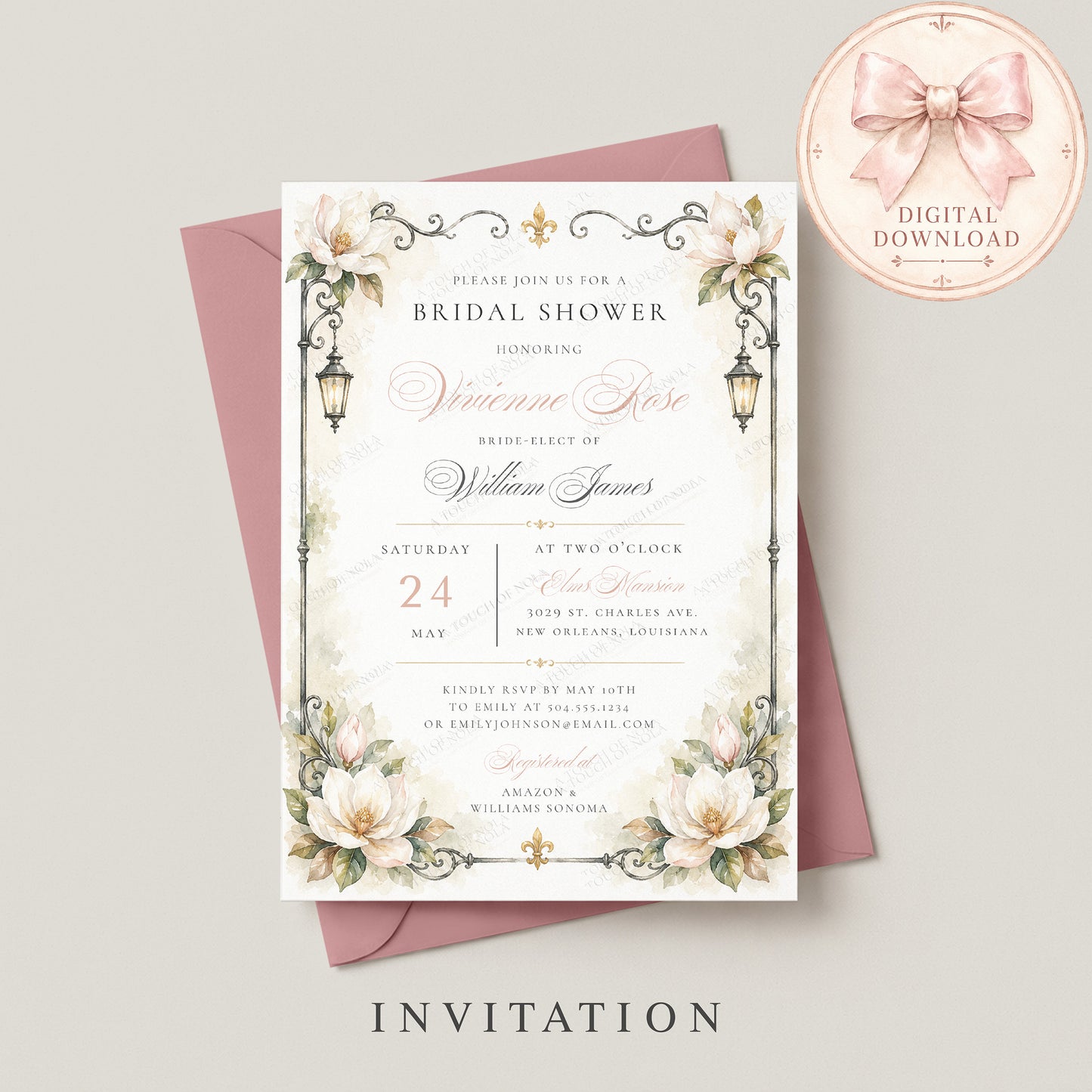 SOUTHERN MAGNOLIA BRIDAL SHOWER INVITATION SUITE