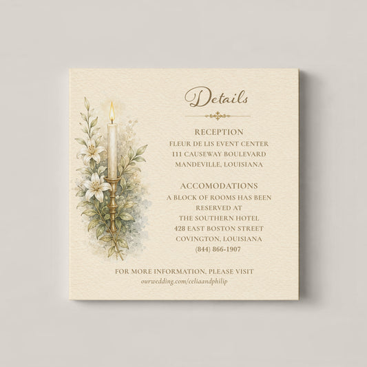 OUR LADY OF THE LAKE WEDDING DETAILS CARD