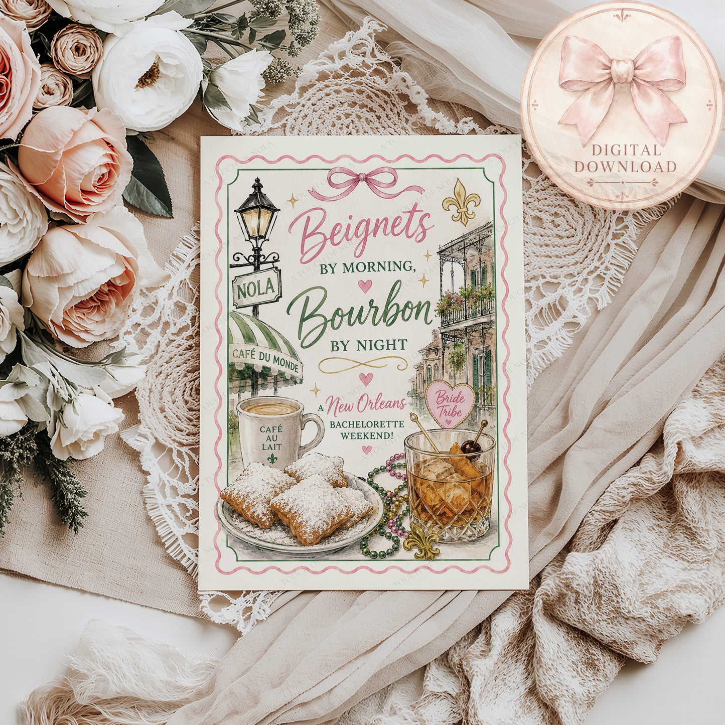 CAFE AU LAIT/BEIGNET BACHELORETTE INVITATION