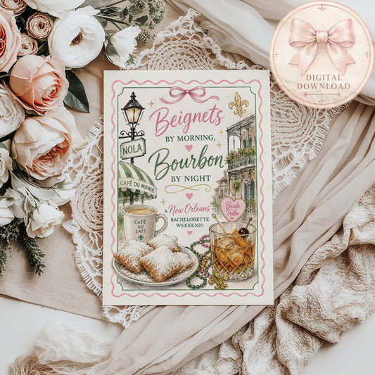 CAFE AU LAIT/BEIGNET BACHELORETTE INVITATION