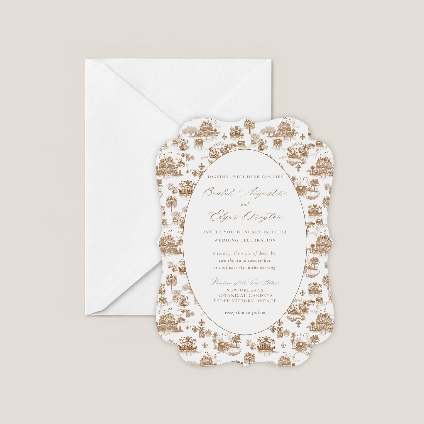 NEW ORLEANS TOILE DE JOUY WEDDING INVITATION WITH ENVELOPES