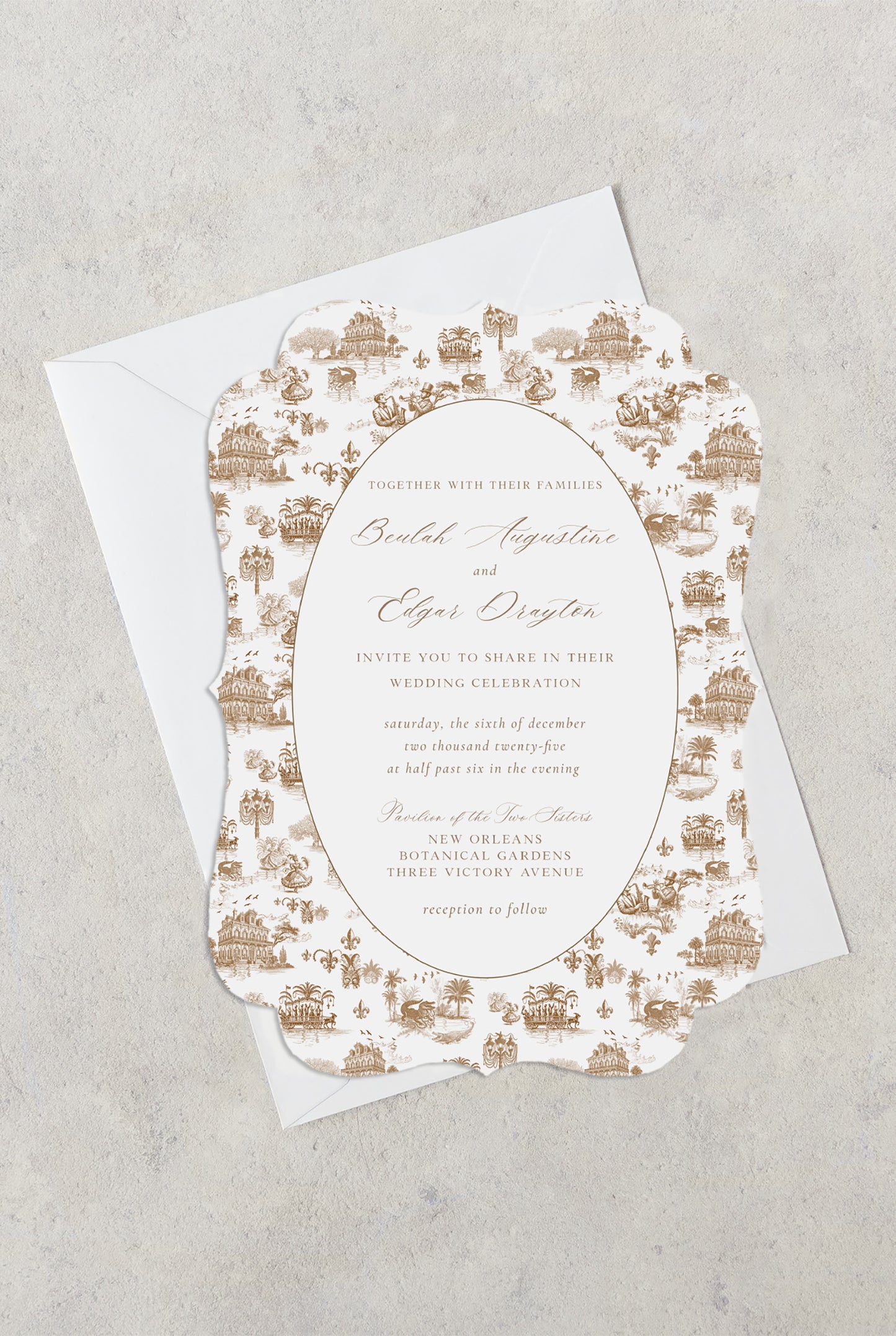 NEW ORLEANS TOILE DE JOUY WEDDING INVITATION WITH ENVELOPES