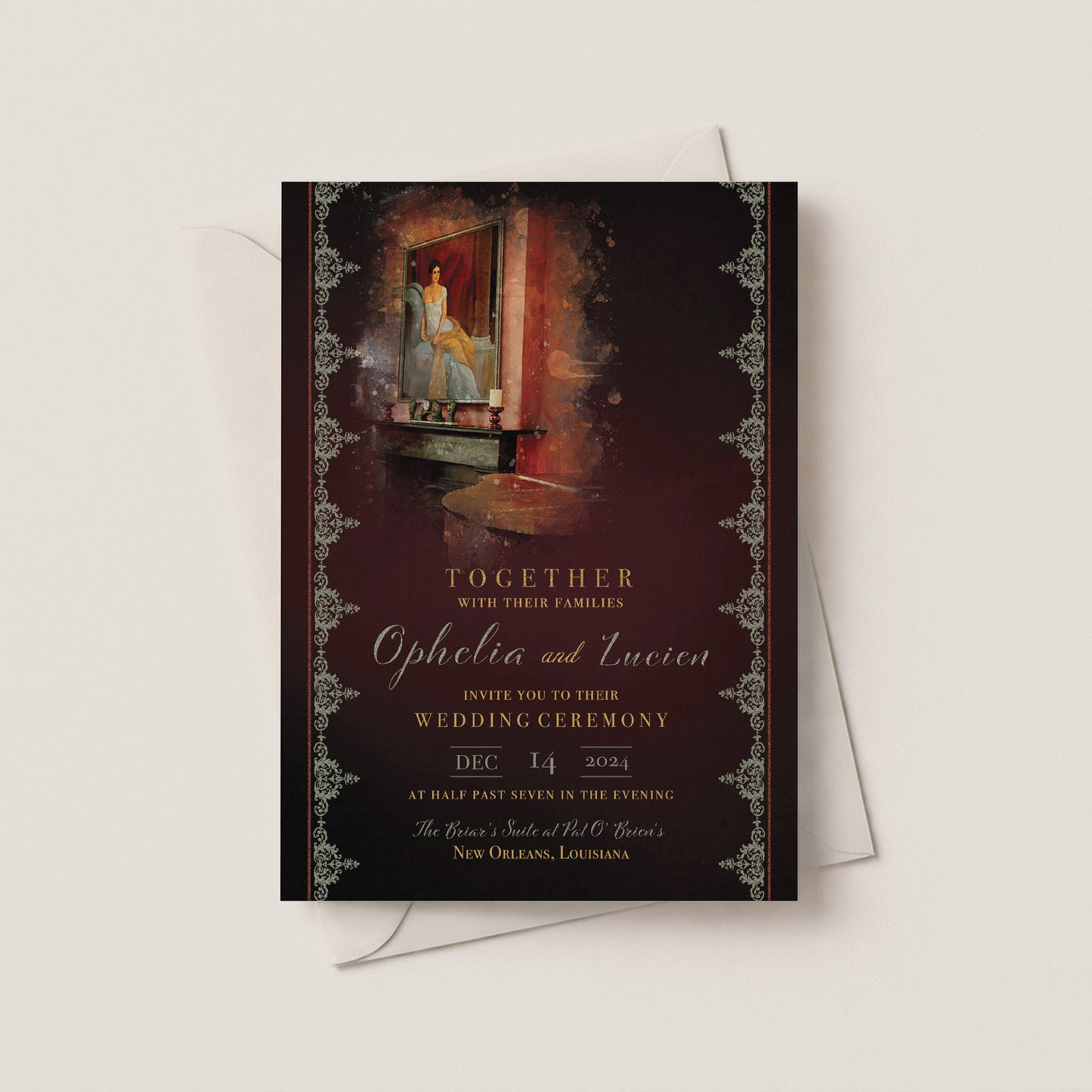 BRIAR'S SUITE NEW ORLEANS WEDDING INVITATION WITH ENVELOPES