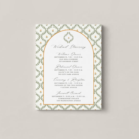 PAVILION OF THE TWO SISTERS NEW ORLEANS WEDDING DETAILS CARD