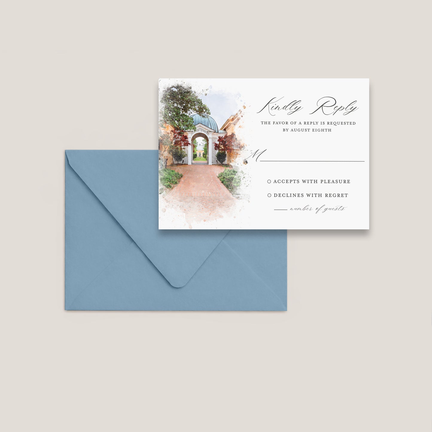 PAVILION OF THE TWO SISTERS NEW ORLEANS WEDDING RSVP CARD WITH ENVELOPES