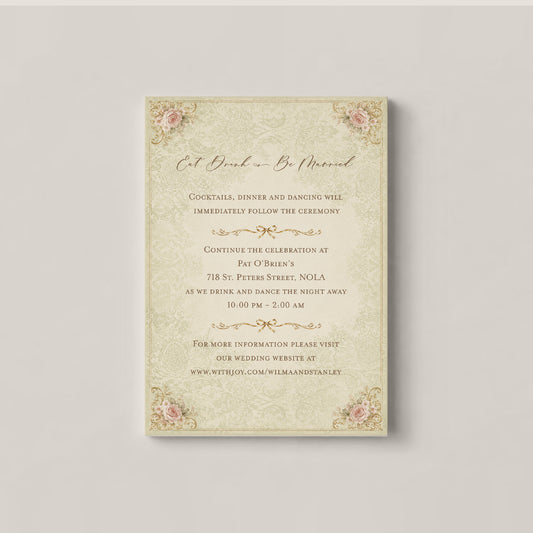 HOUSE OF BROEL NEW ORLEANS WEDDING DETAILS CARD