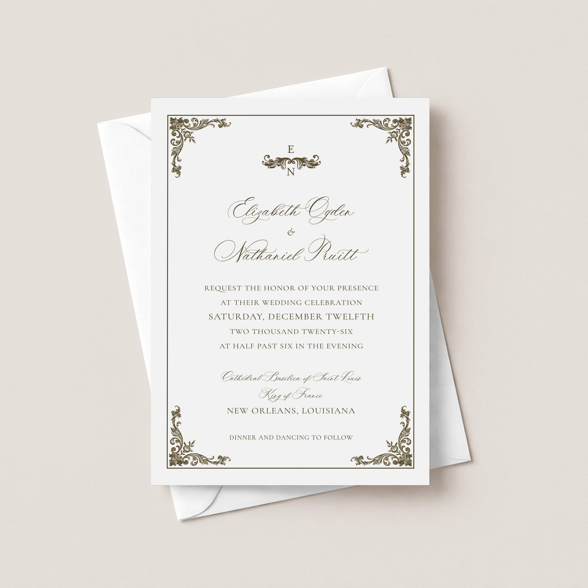ST. LOUIS CATHEDRAL NEW ORLEANS WEDDING INVITATION WITH ENVELOPES