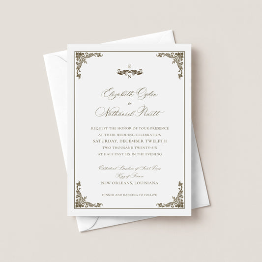 ST. LOUIS CATHEDRAL NEW ORLEANS WEDDING INVITATION WITH ENVELOPES