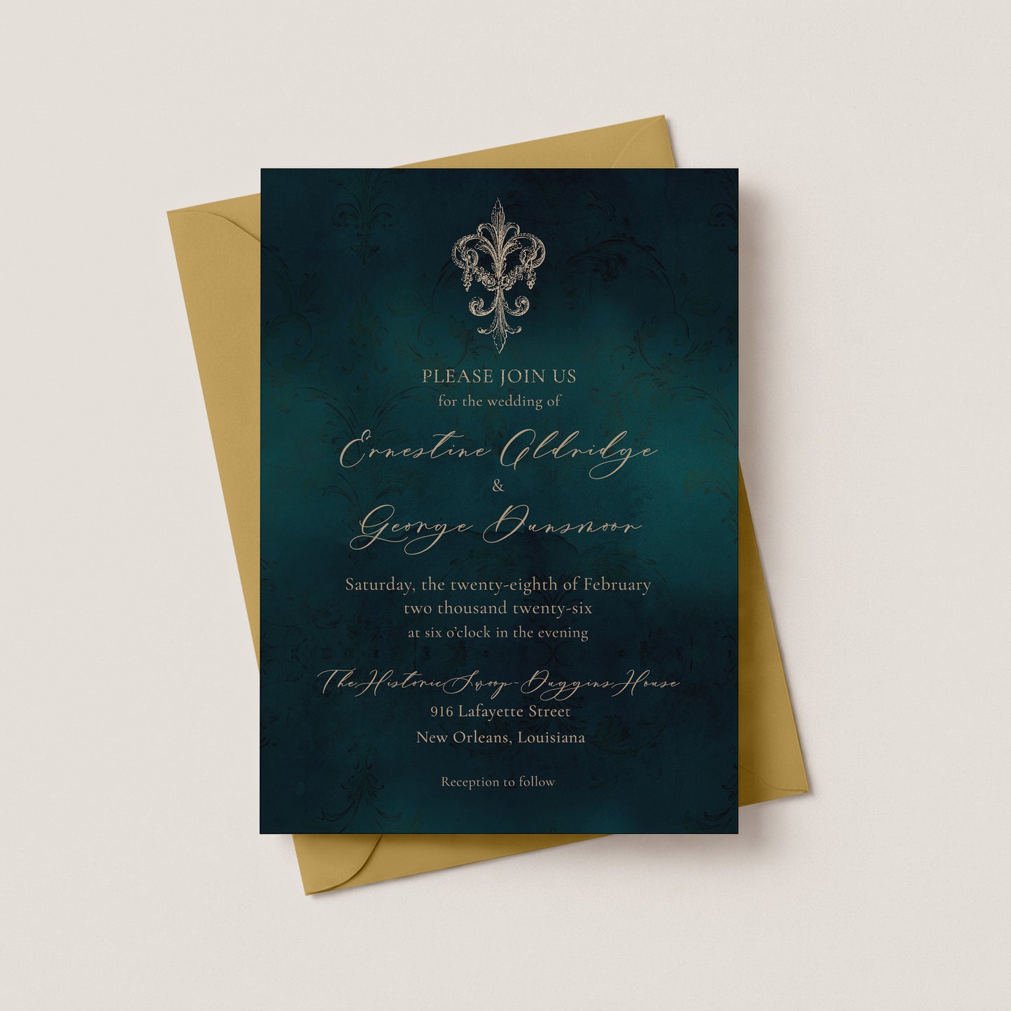 THE HISTORIC SWOOP DUGGINS HOUSE WEDDING INVITATION WITH ENVELOPES