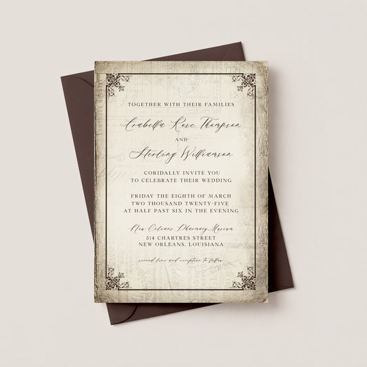 THE PHARMACY MUSEUM NEW ORLEANS WEDDING INVITATION WITH ENVELOPES