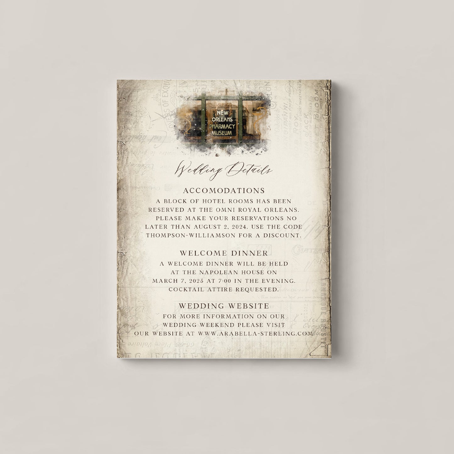 THE PHARMACY MUSEUM SINGLE_SIDED DETAILS CARD