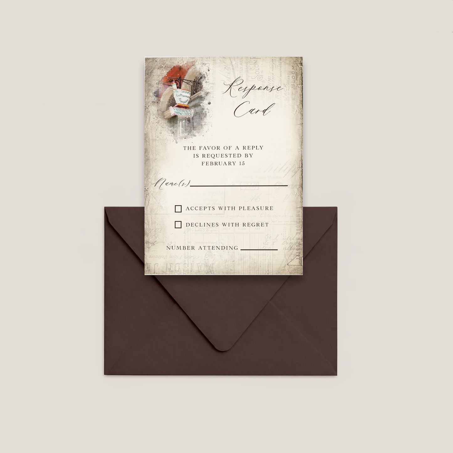 THE PHARMACY MUSEUM SINGLE-SIDED RSVP CARD WITH ENVELOPES
