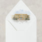 UNO Lakefront Airport Terminal building watercolor image on a wedding envelope liner.