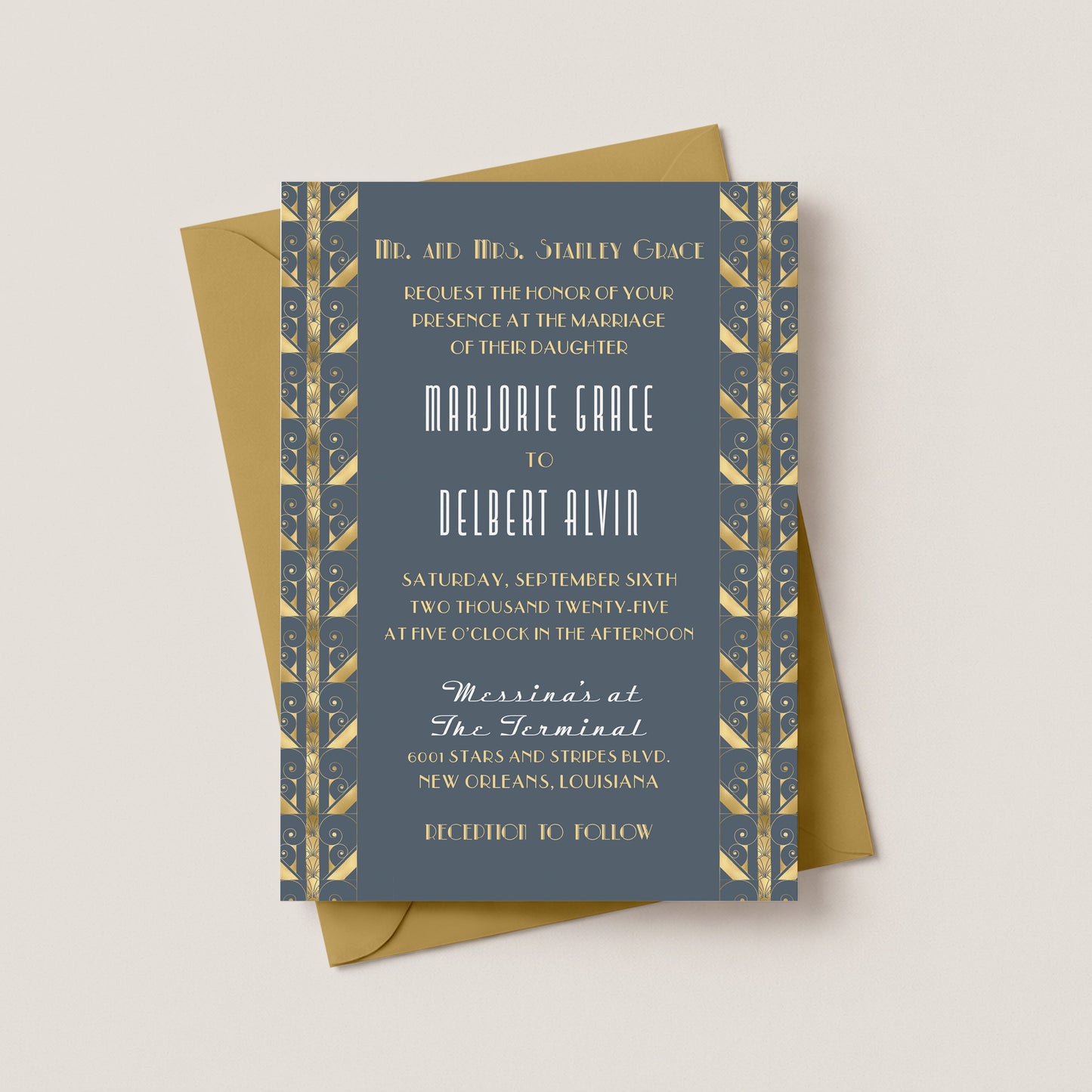 THE TERMINAL NEW ORLEANS WEDDING INVITATION WITH ENVELOPES