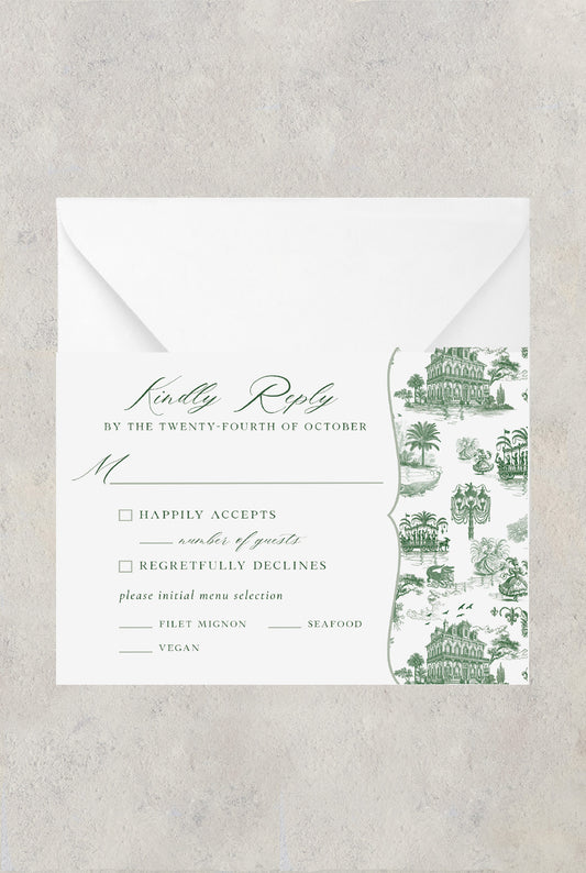 NEW ORLEANS TOILE DE JOUY WEDDING RSVP CARD WITH ENVELOPES