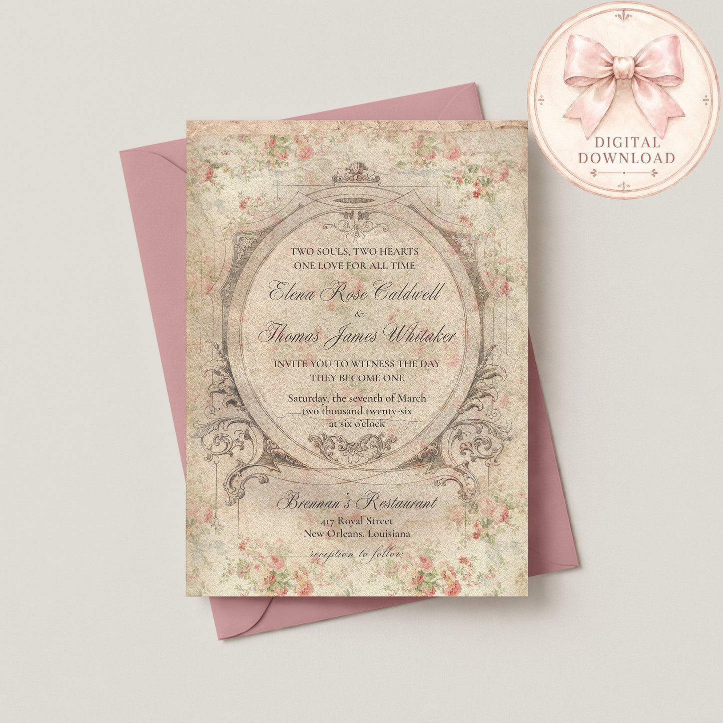 VICTORIAN FLORAL WEDDING INVITATION