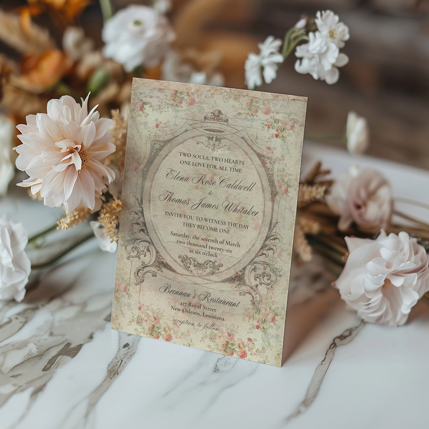 VICTORIAN FLORAL WEDDING INVITATION