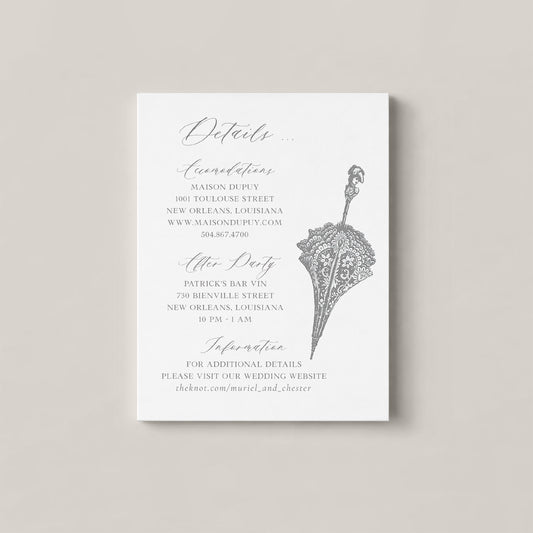 GREY WROUGHT IRON FRENCH QUARTER BALCONY WEDDING DETAILS CARD