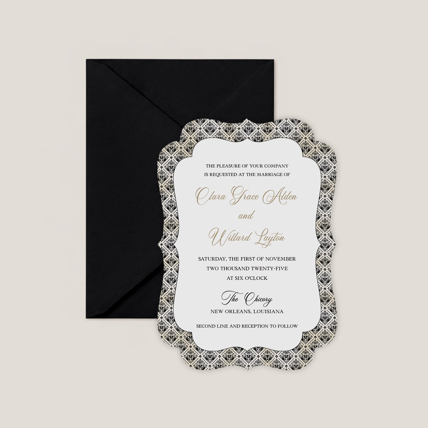 VINTAGE NEW ORLEANS ANTIQUE CUT WEDDING INVITATION WITH ENVELOPES