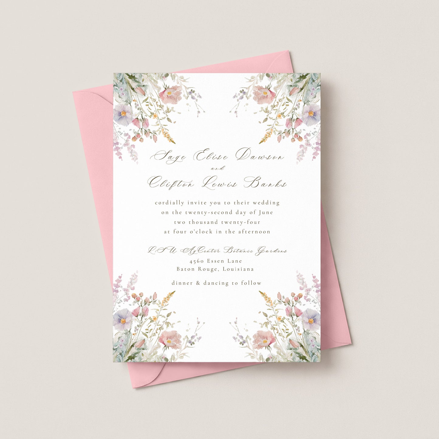 SPRING WILDFLOWER WEDDING INVITATION WITH ENVELOPES