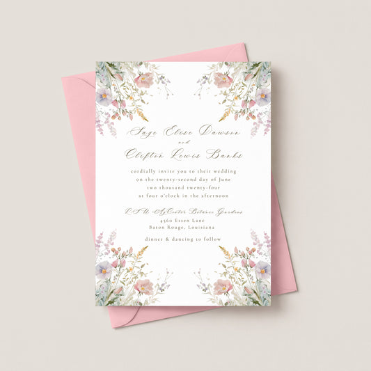 SPRING WILDFLOWER WEDDING INVITATION WITH ENVELOPES