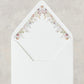 Whimsical floral wedding envelope liner with spring watercolor flowers bordering the liner.