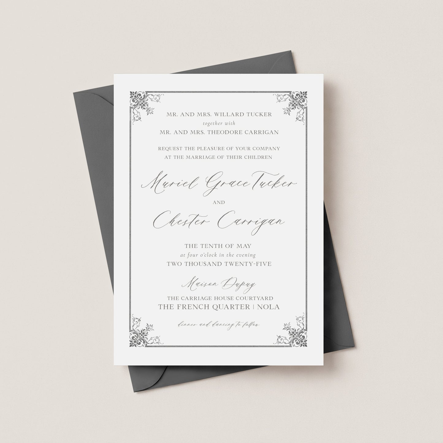 FRENCH QUARTER WROUGHT IRON BALCONY WEDDING INVITATION WITH ENVELOPES