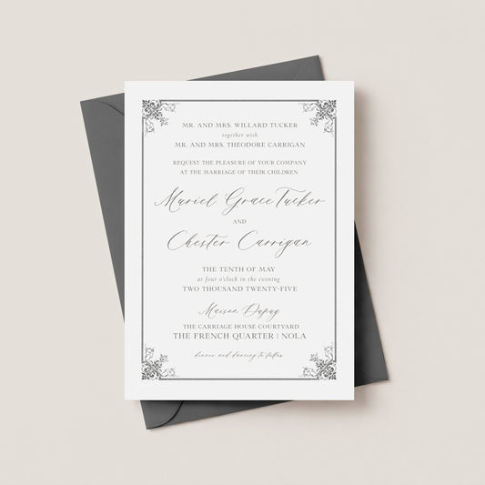 FRENCH QUARTER WROUGHT IRON BALCONY WEDDING INVITATION WITH ENVELOPES