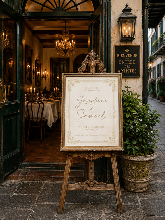 IVORY FLEUR DE LIS WELCOME SIGN