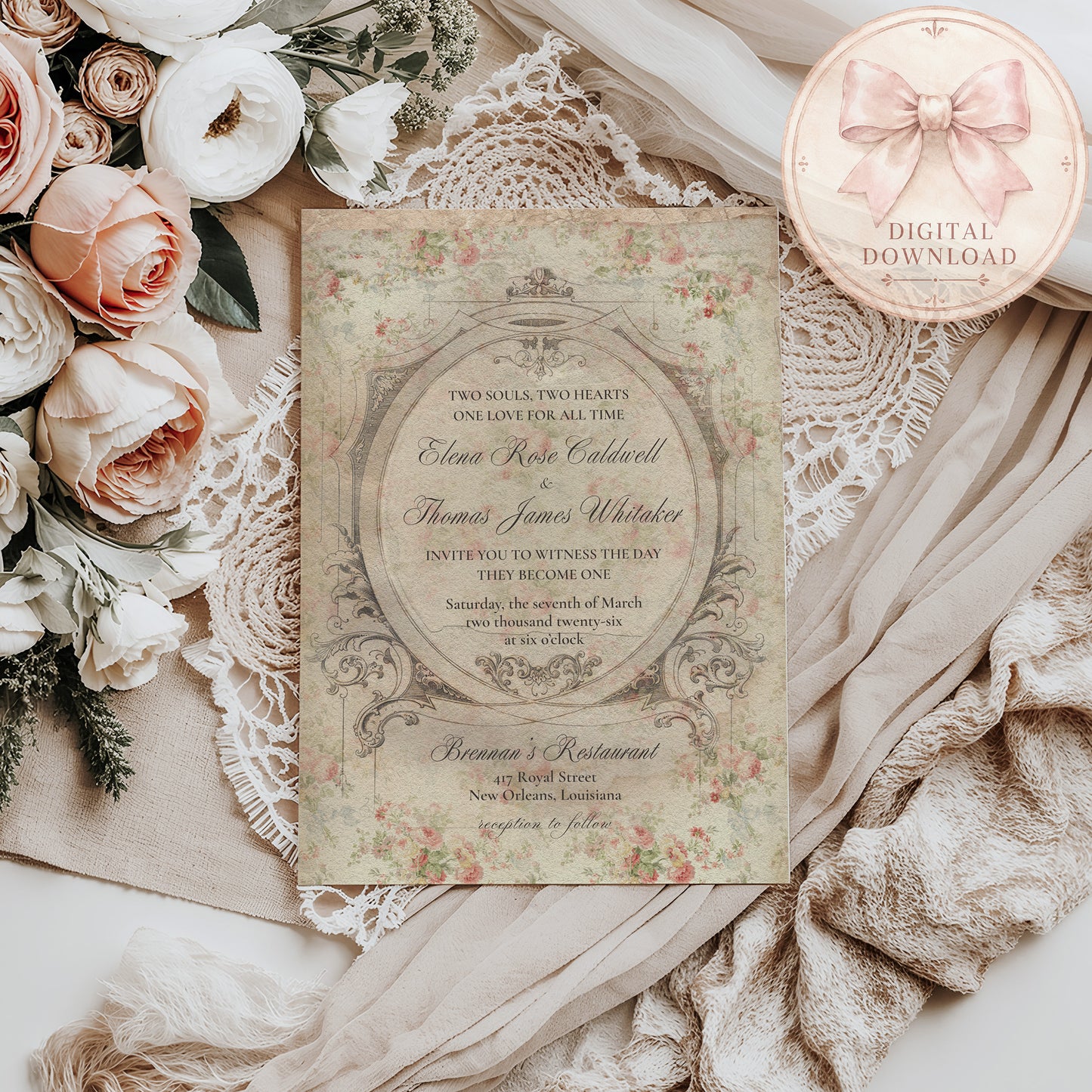 VICTORIAN FLORAL WEDDING INVITATION